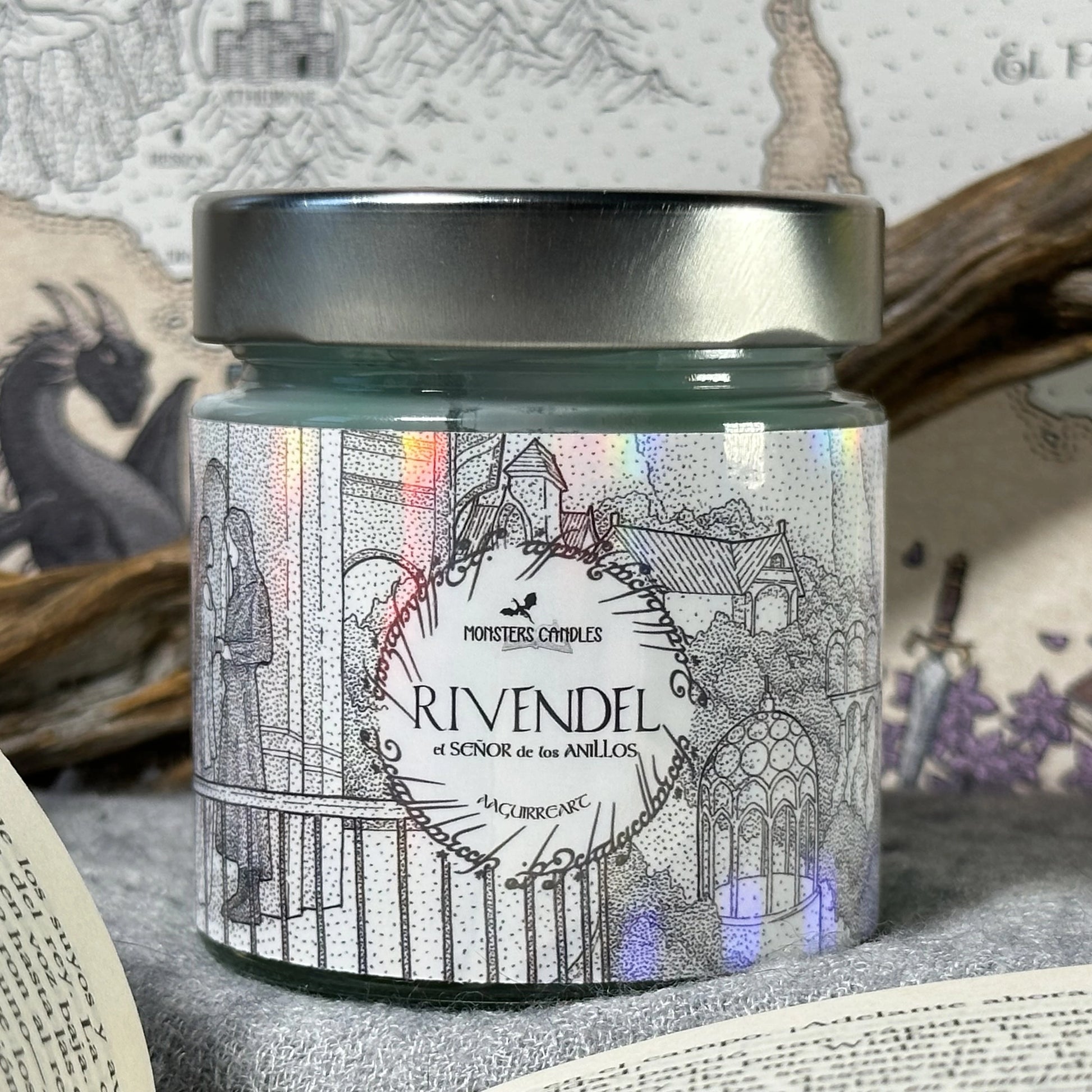 Vela "Rivendel" El Señor de los Anillos x @aaguirreart - Monsters Candles ® - Velas Literarias artesanas de soja 100% ecológica