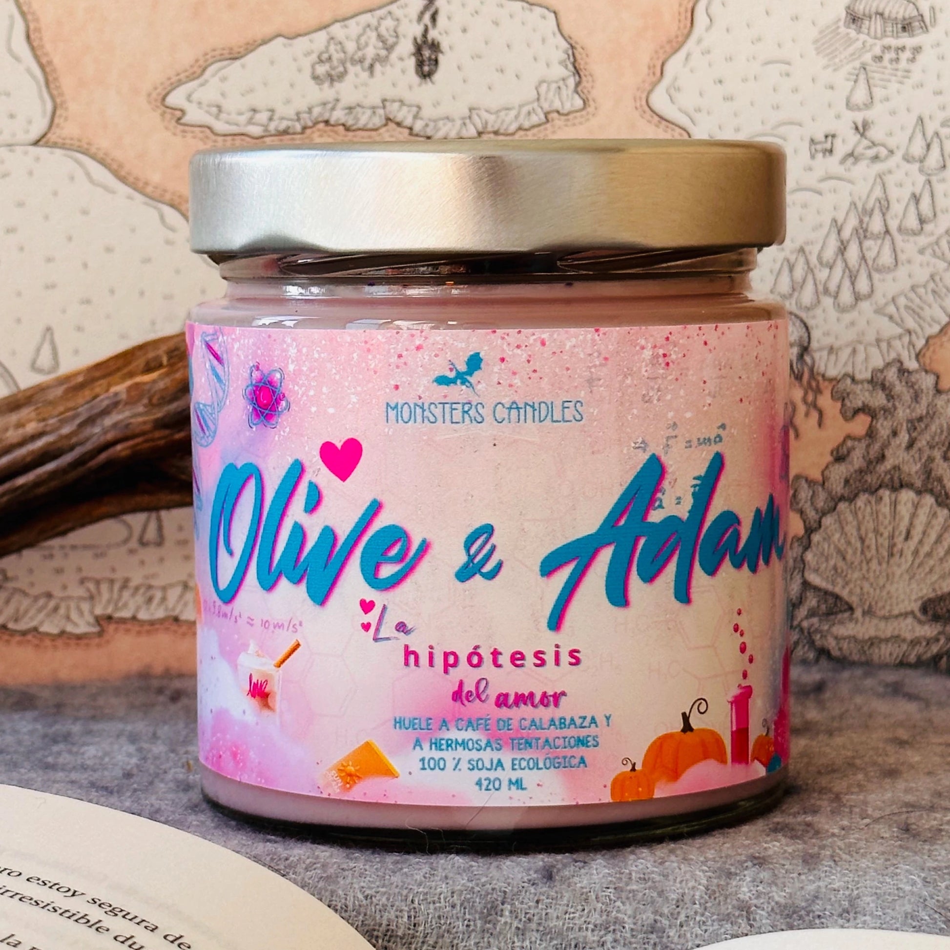 Vela “Olive y Adam” La Hipótesis del Amor - Monsters Candles ® - Velas Literarias artesanas de soja 100% ecológica