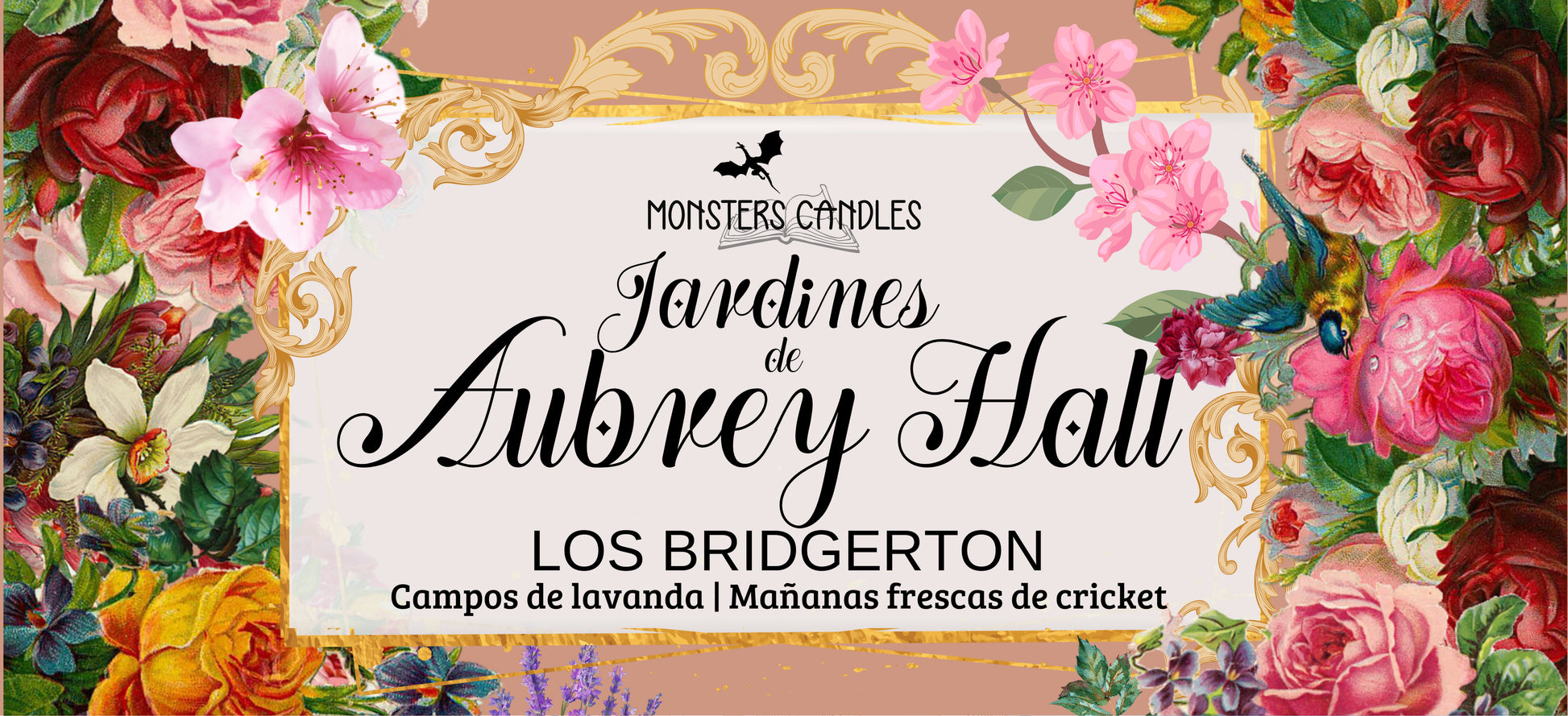 Vela “Jardines de Aubrey Hall” Los Bridgerton - Monsters Candles ® - Velas Literarias artesanas de soja 100% ecológica